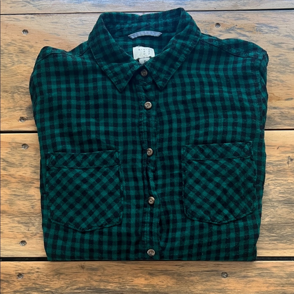 Women's Green Checkered Button Down Shirt